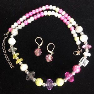 Pearl bead necklace and earrings